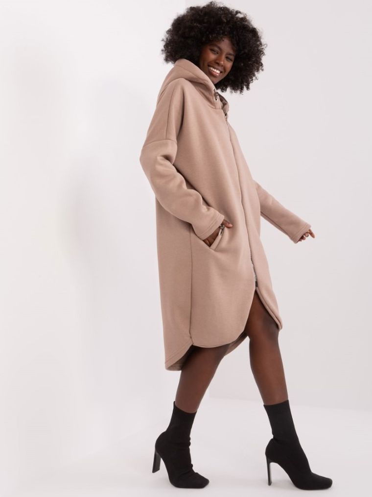 Bluza damska z kapturem, rozpinana, beżowa, Relevance