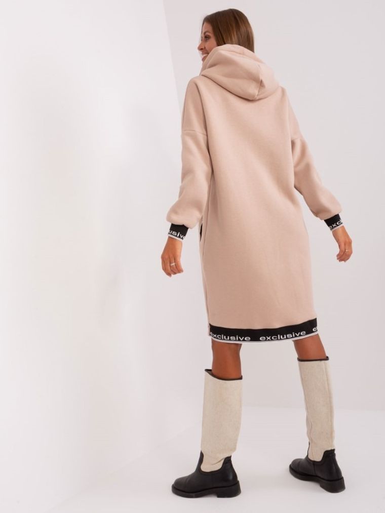 Bluza damska z kapturem, rozpinana, beżowa, Relevance