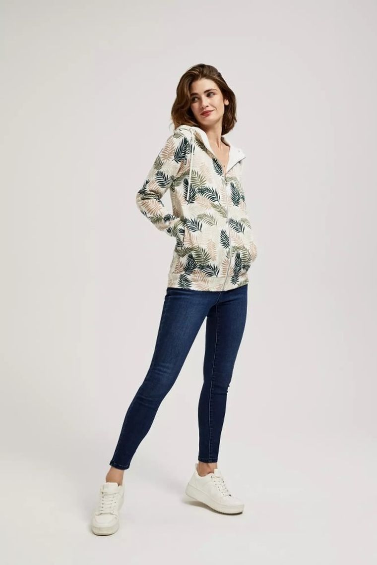 Bluza damska z kapturem, rozpinana, biała, Moodo