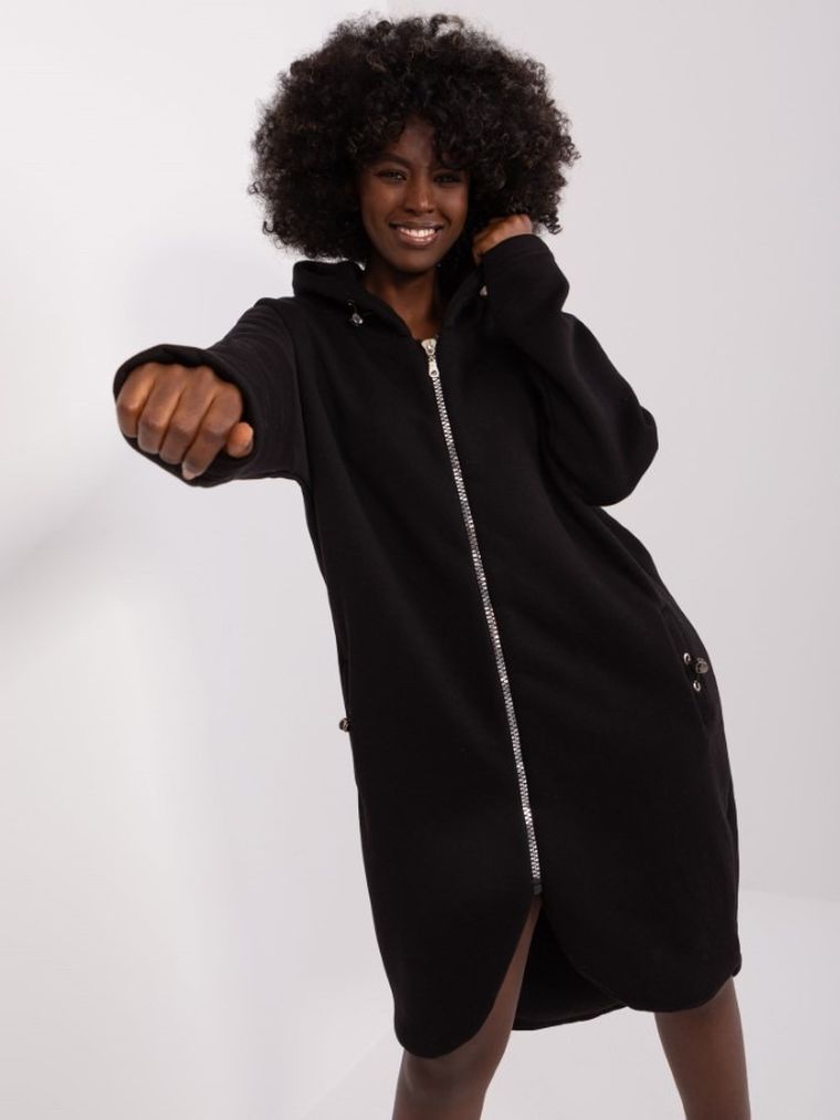 Bluza damska z kapturem, rozpinana, czarna, Relevance