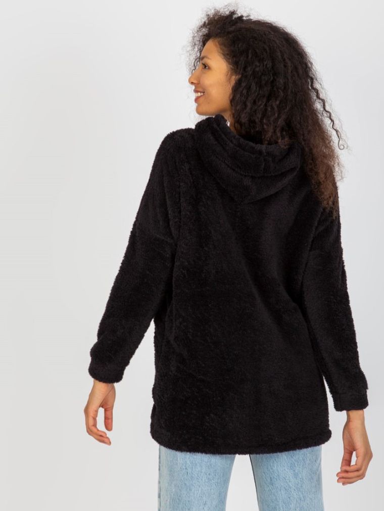 Bluza damska z kapturem, rozpinana, czarna, Rue Paris