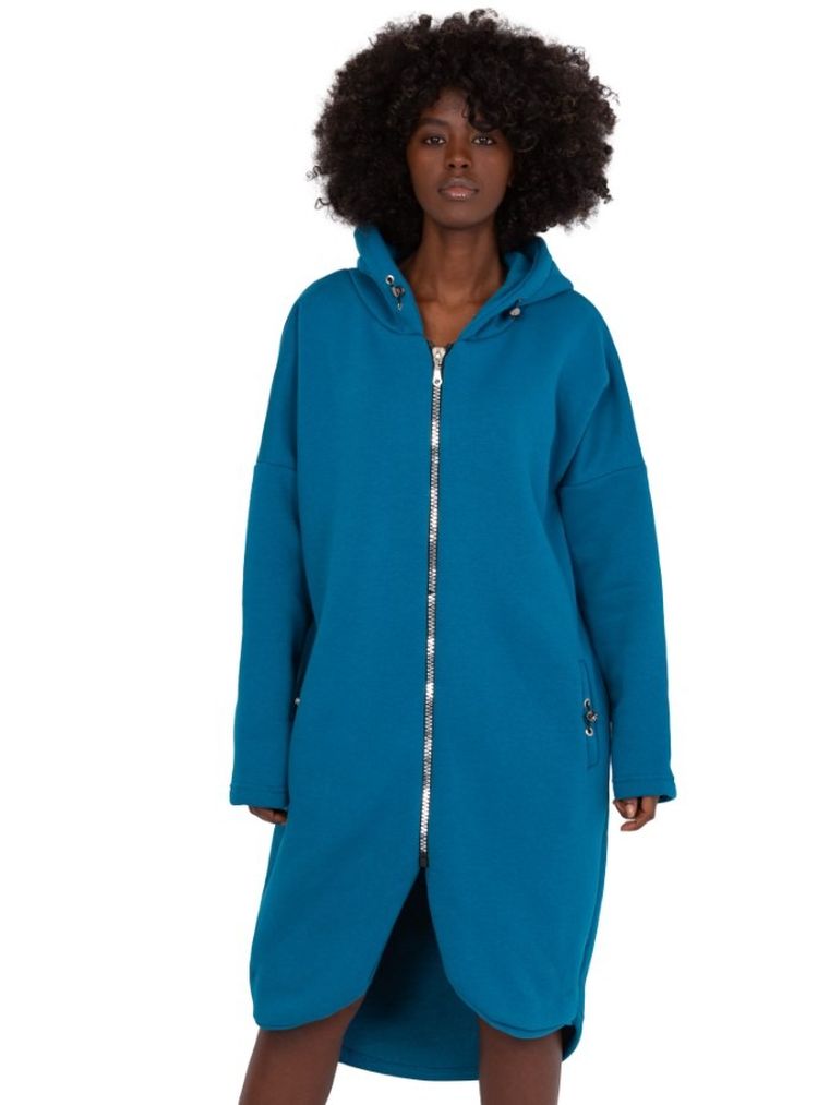 Bluza damska z kapturem, rozpinana, niebieska, Relevance