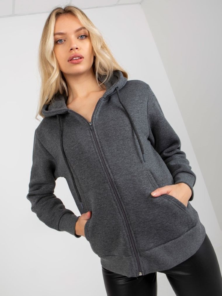 Bluza damska z kapturem, rozpinana, szara, Rue Paris