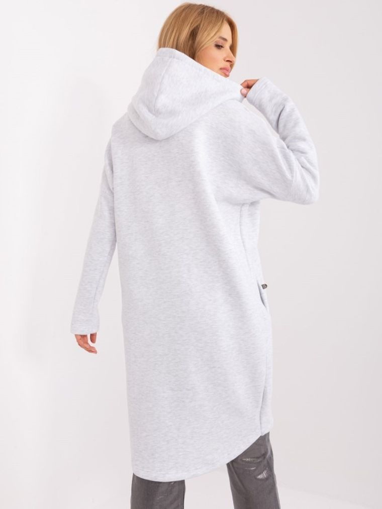Bluza damska z kapturem, rozpinana, szara, Rue Paris