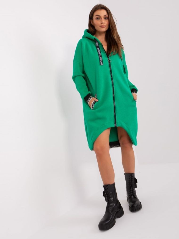 Bluza damska z kapturem, rozpinana, zielona, Relevance