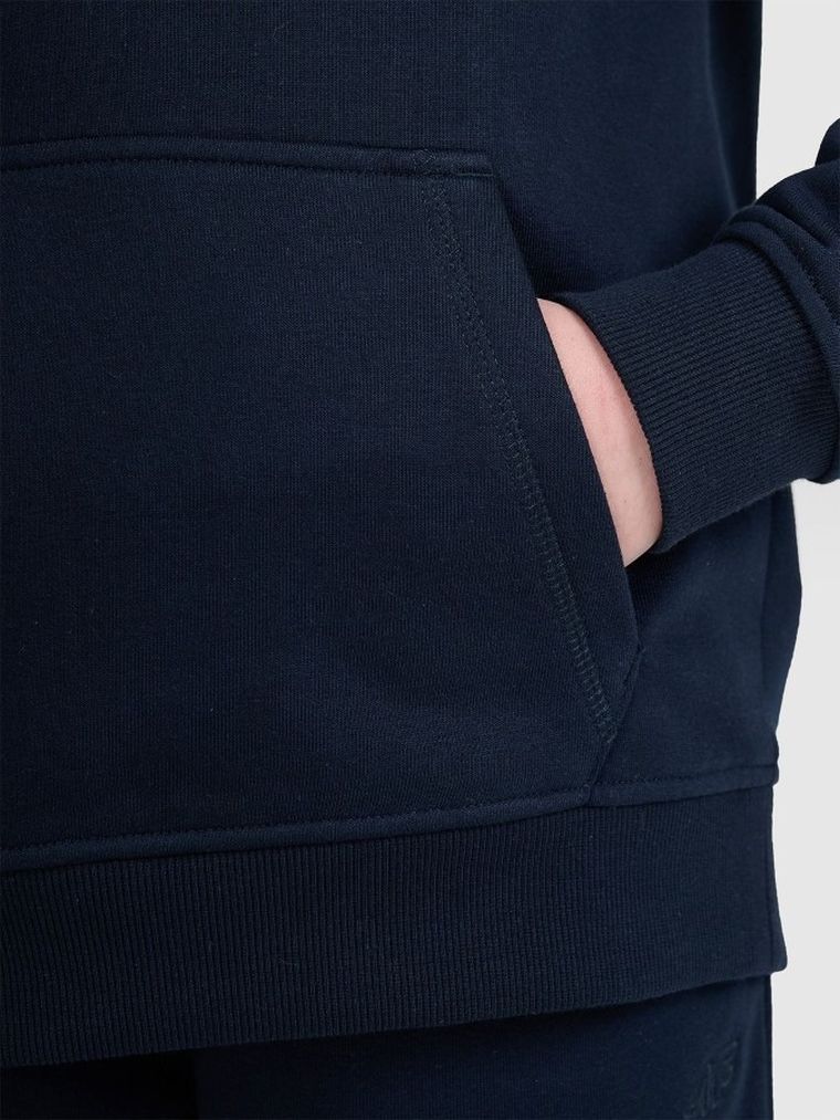 Bluza dziewczęca z kapturem, granatowa, 4F