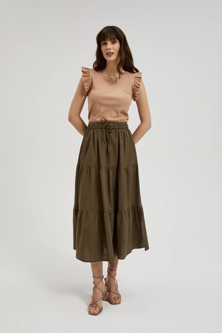 Bluzka damska bez rękawów, beżowa, Moodo