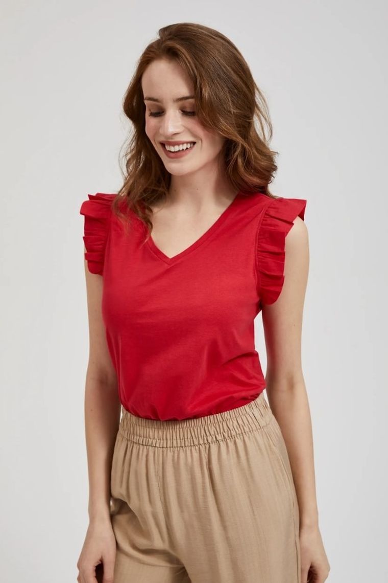 Bluzka damska bez rękawów, czerwona, Moodo