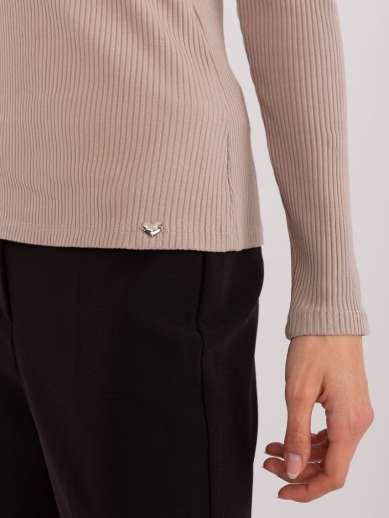 Bluzka damska z długim rękawem, beżowa, Basic Feel Good