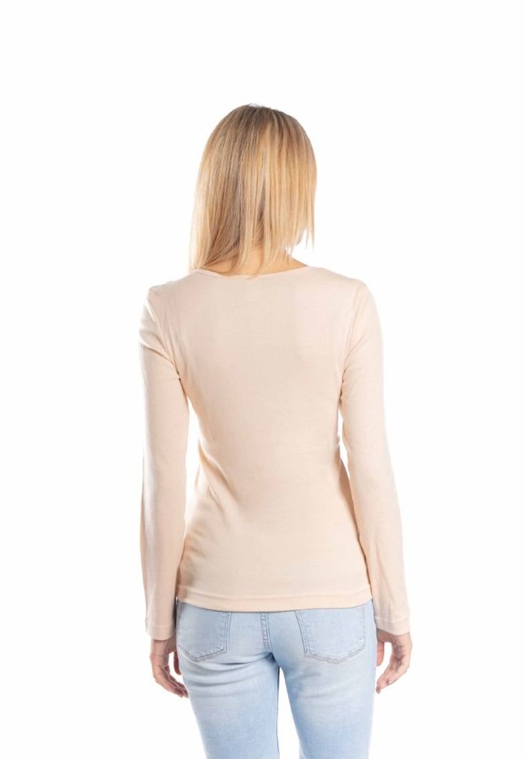 Bluzka damska z długim rękawem, beżowa, Golden Queen