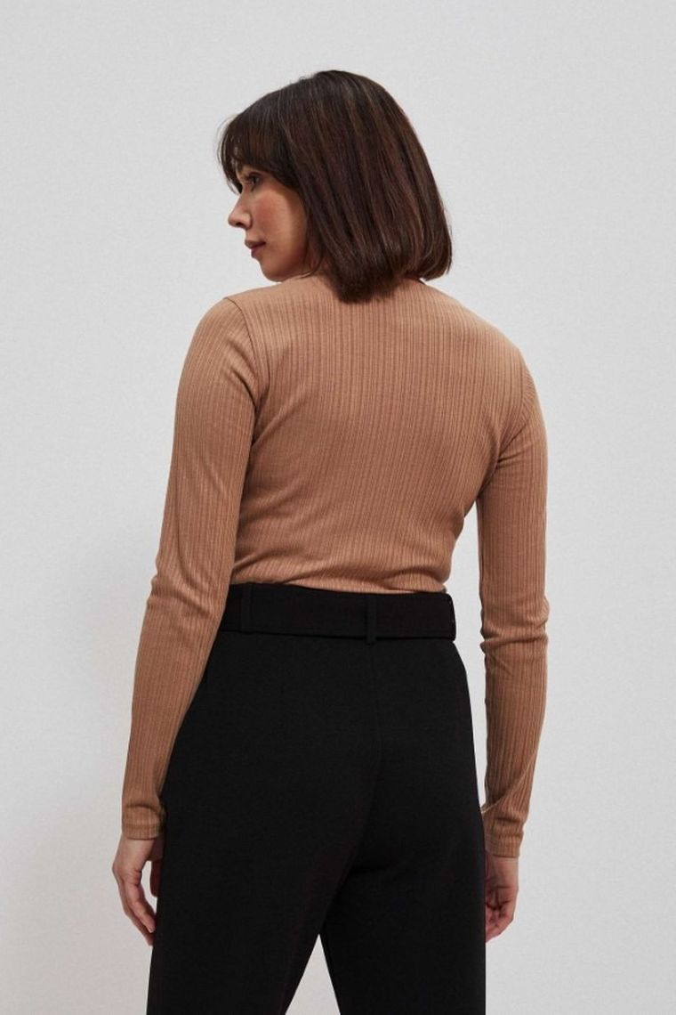 Bluzka damska z długim rękawem, beżowa, Moodo