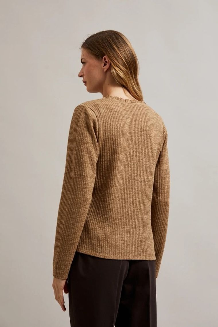 Bluzka damska z długim rękawem, beżowa, Moodo