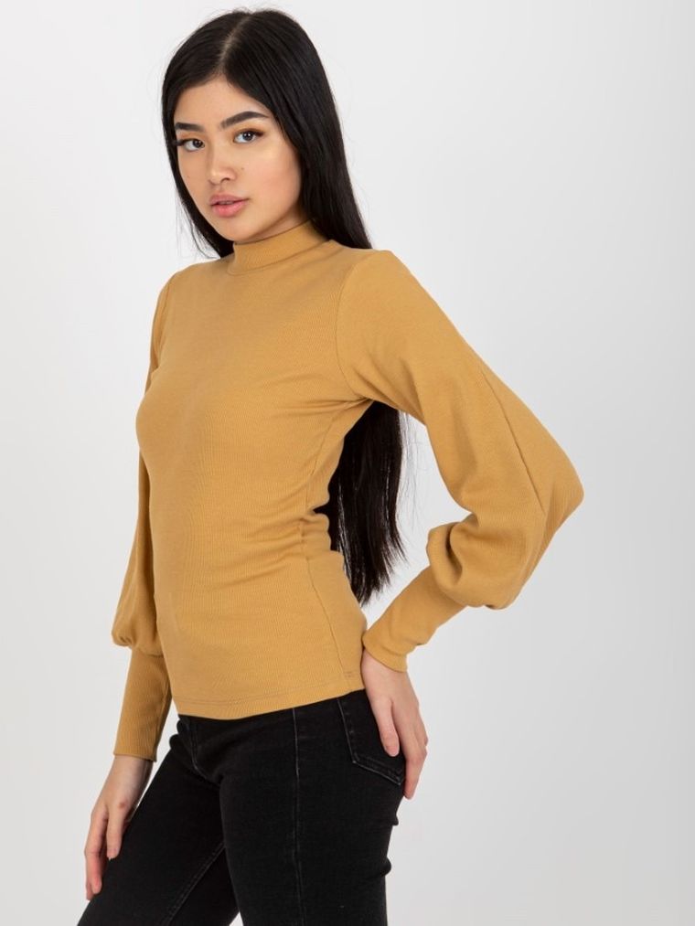 Bluzka damska z długim rękawem, beżowa, Rue Paris