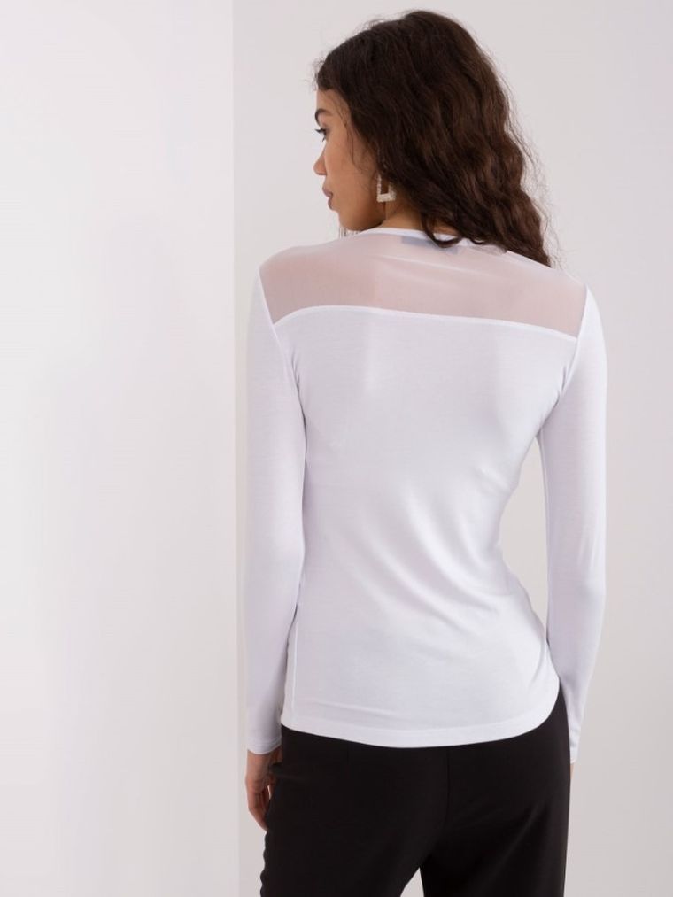Bluzka damska z długim rękawem, biała, Basic Feel Good
