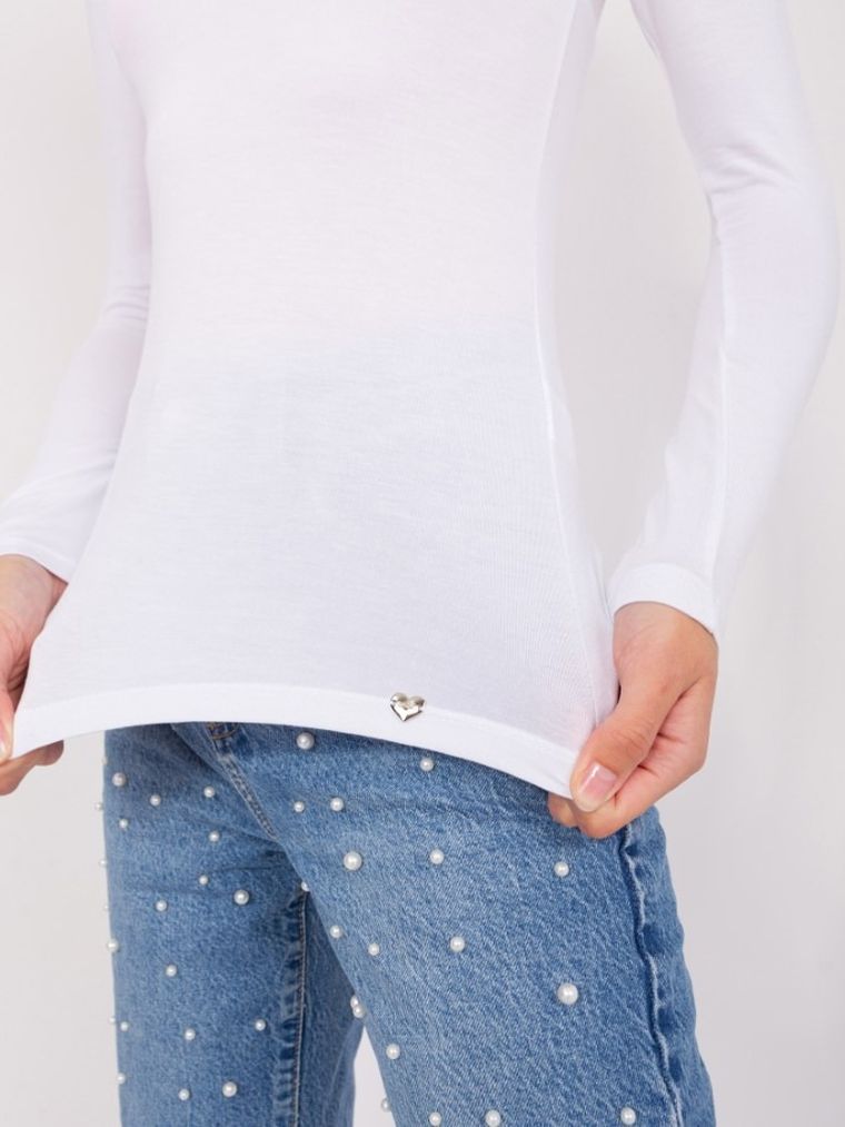 Bluzka damska z długim rękawem, biała, Basic Feel Good