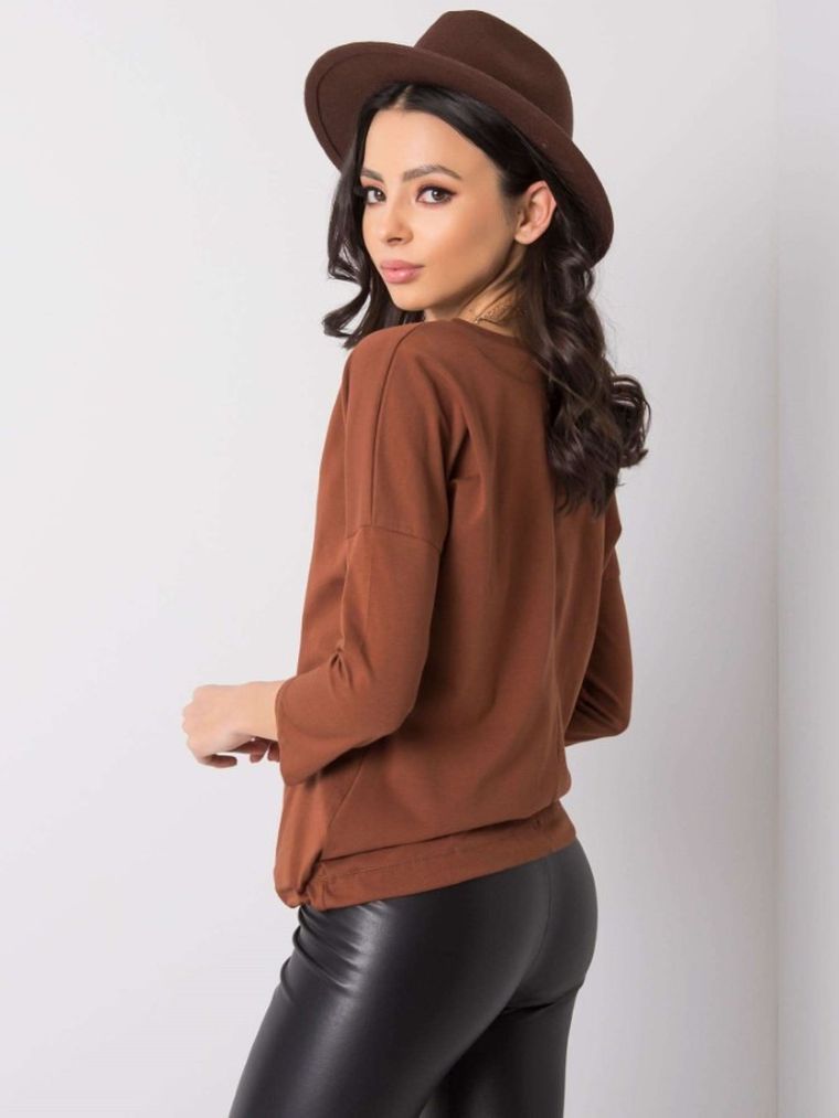 Bluzka damska z długim rękawem, brązowa, Basic Feel Good