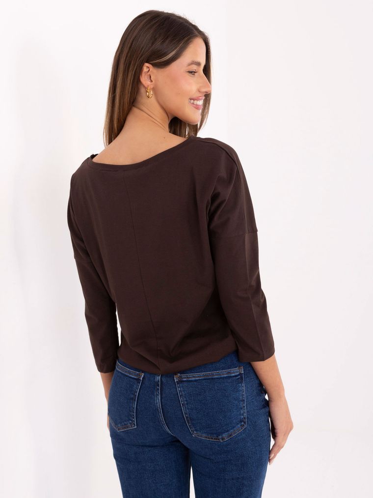Bluzka damska z długim rękawem, brązowa, Basic Feel Good