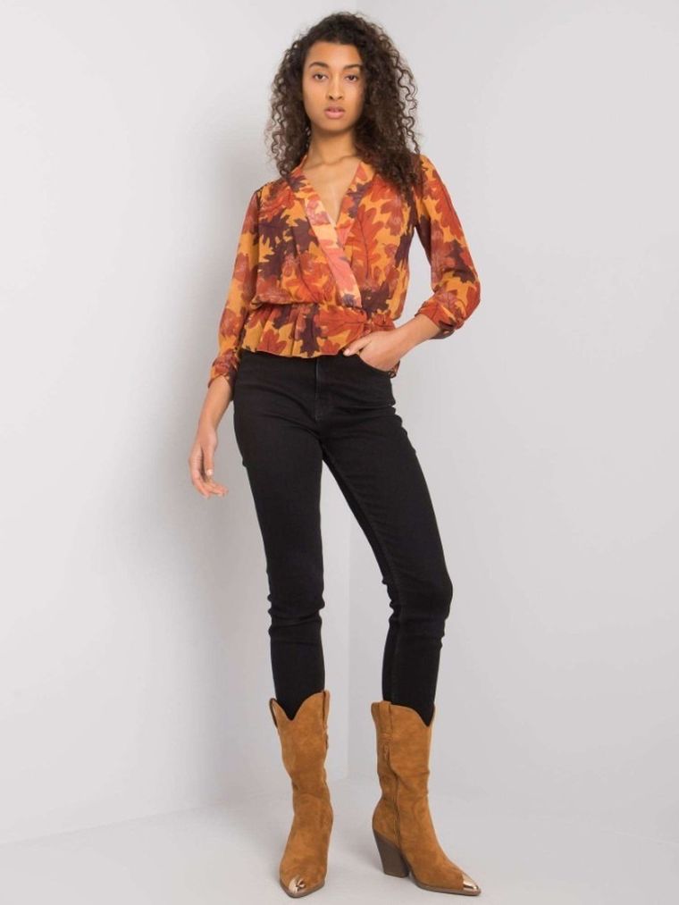 Bluzka damska z długim rękawem, brązowa, Factory Price