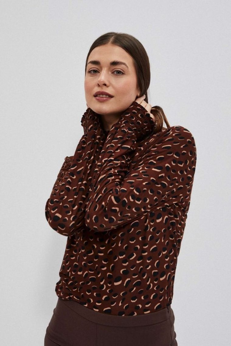 Bluzka damska z długim rękawem, brązowa, Moodo