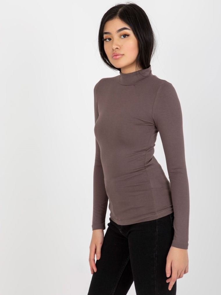 Bluzka damska z długim rękawem, brązowa, Rue Paris