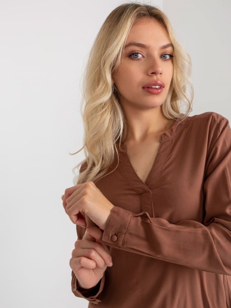 Bluzka damska z długim rękawem, brązowa, Sublevel