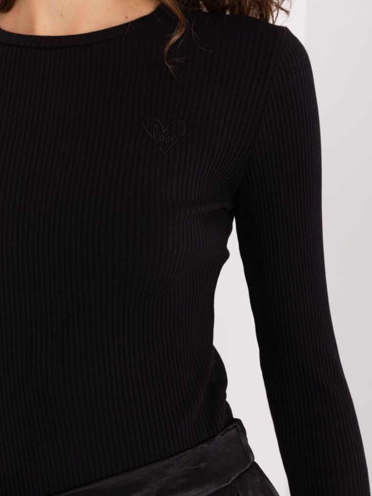 Bluzka damska z długim rękawem, czarna, Basic Feel Good