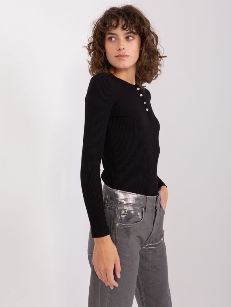 Bluzka damska z długim rękawem, czarna, Basic Feel Good