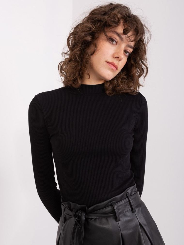 Bluzka damska z długim rękawem, czarna, Basic Feel Good