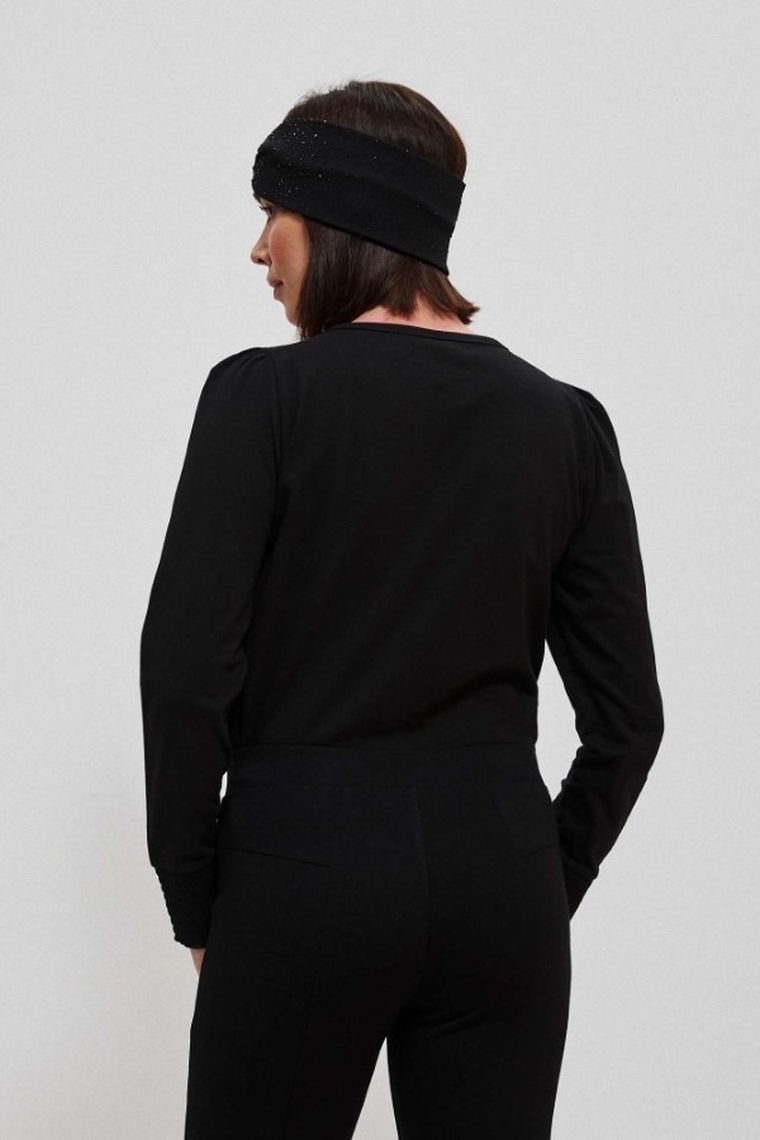 Bluzka damska z długim rękawem, czarna, Moodo