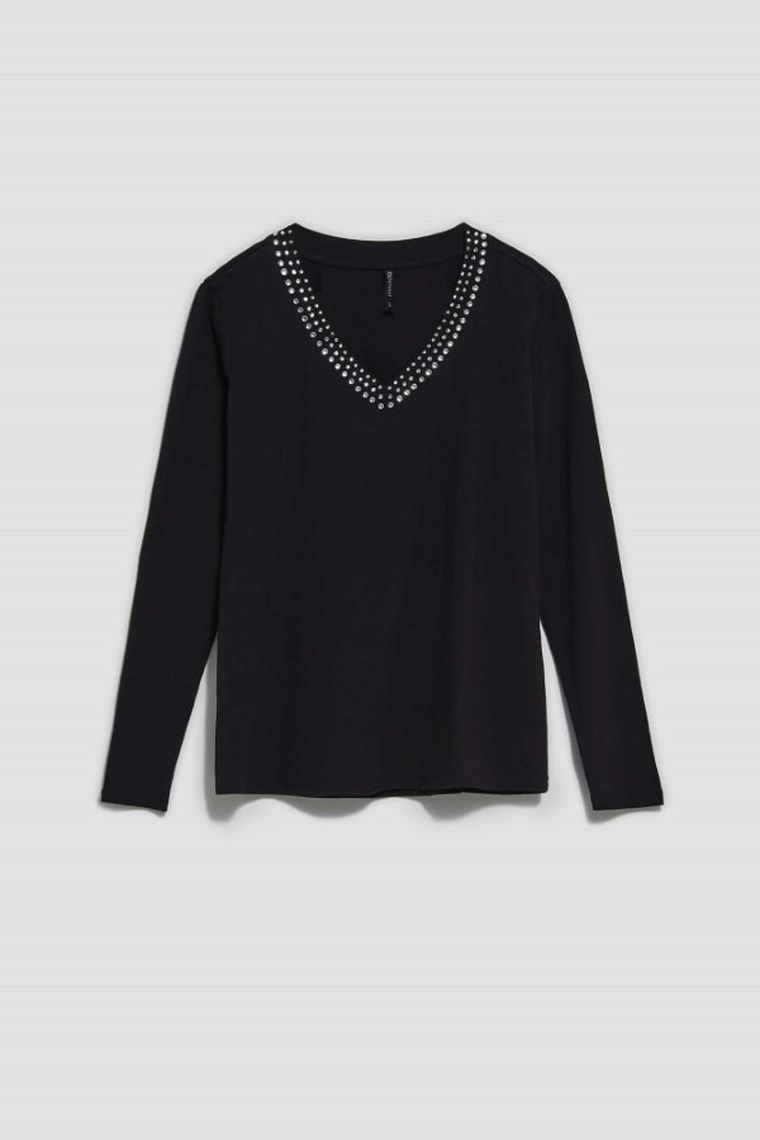 Bluzka damska z długim rękawem, czarna, Moodo