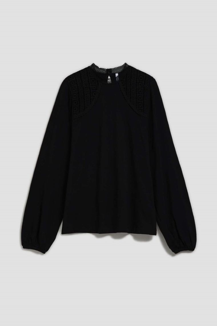 Bluzka damska z długim rękawem, czarna, Moodo