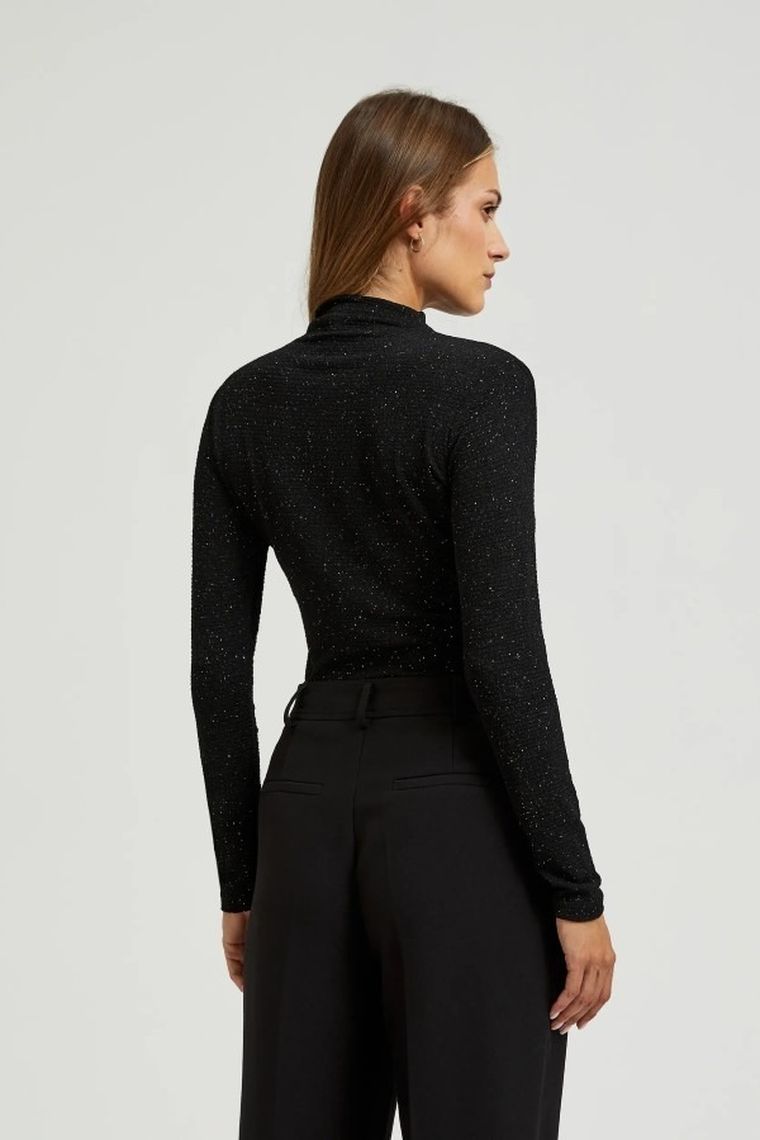 Bluzka damska z długim rękawem, czarna, Moodo