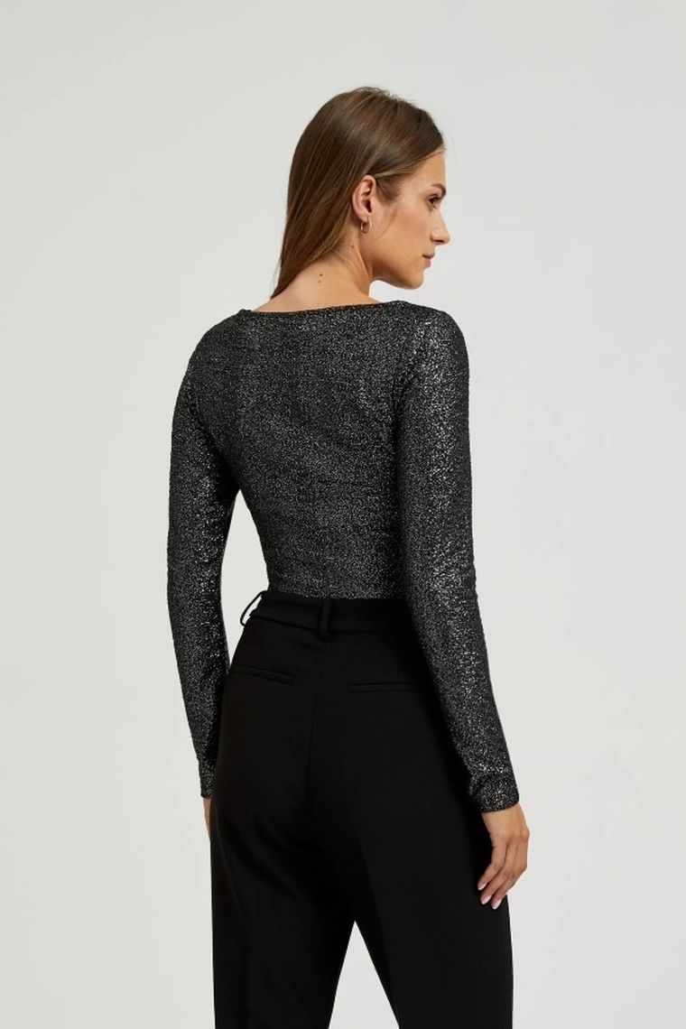 Bluzka damska z długim rękawem, czarna, Moodo