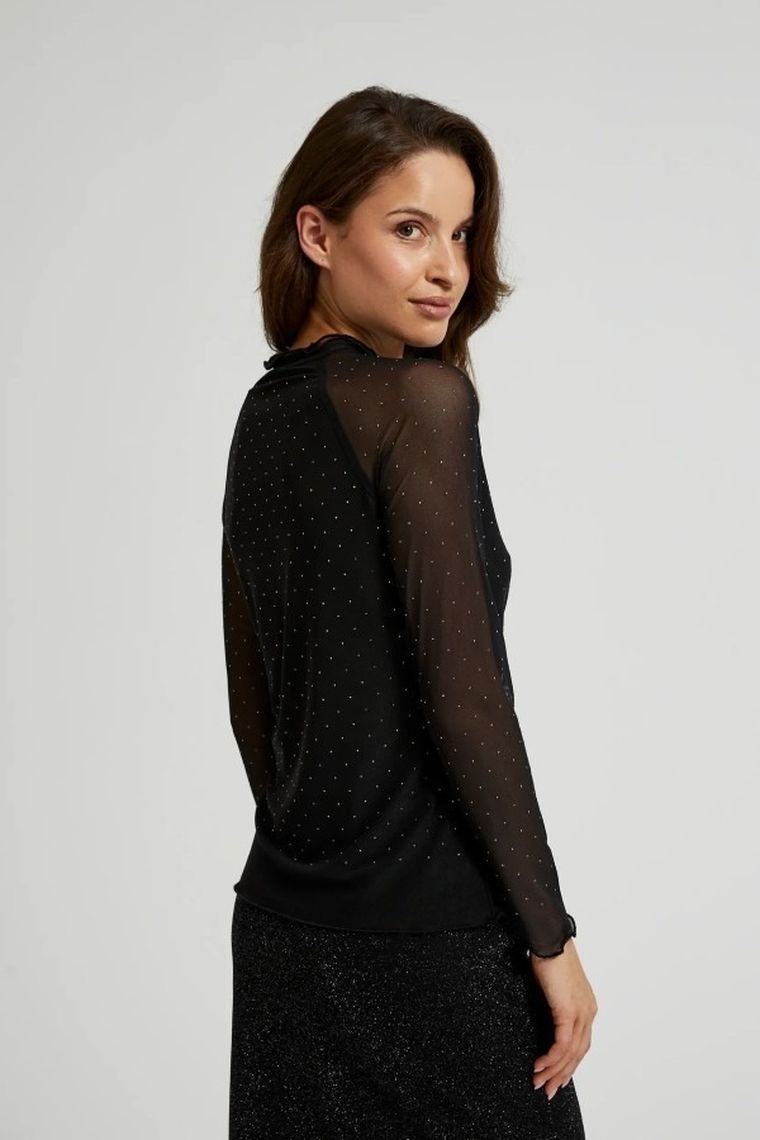 Bluzka damska z długim rękawem, czarna, Moodo