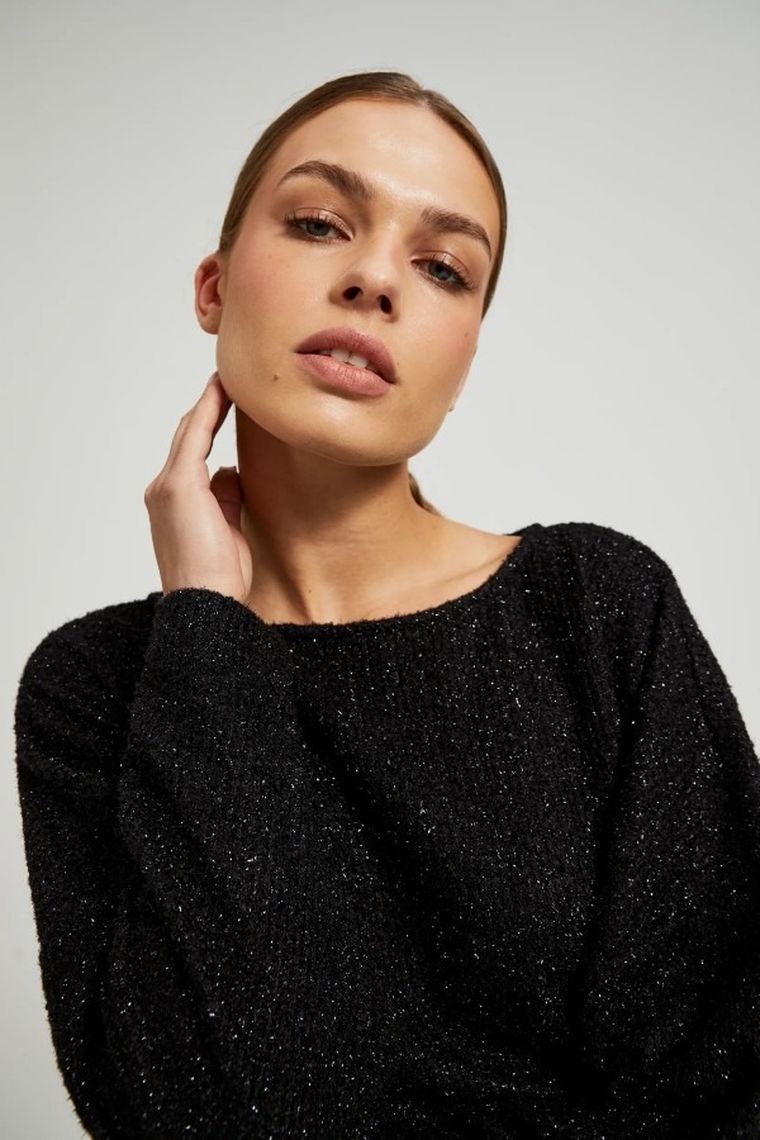 Bluzka damska z długim rękawem, czarna, Moodo