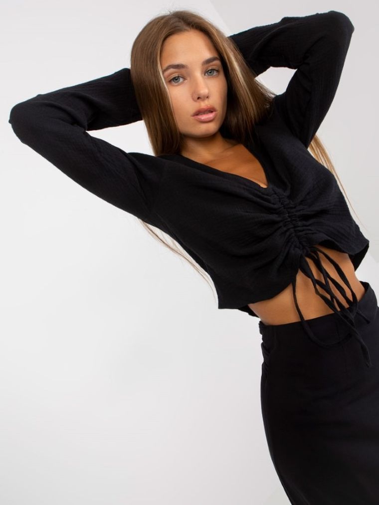 Bluzka damska z długim rękawem, czarna, Sublevel