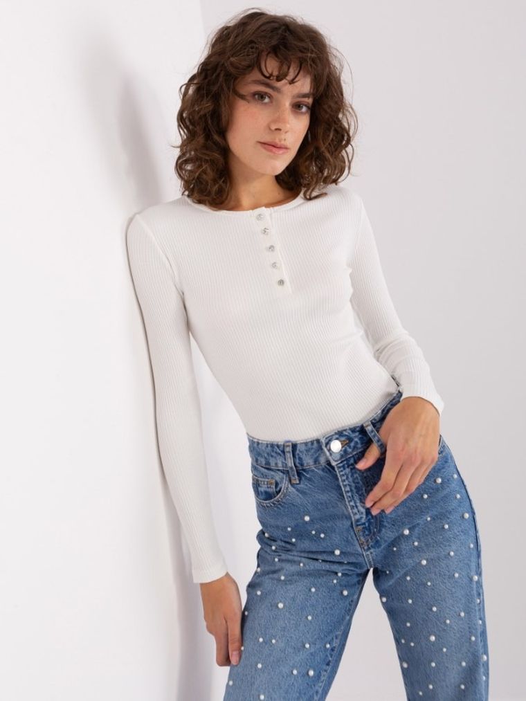 Bluzka damska z długim rękawem, ecru, Basic Feel Good