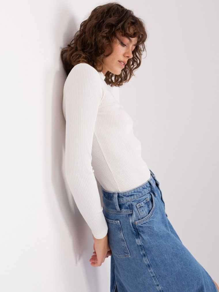 Bluzka damska z długim rękawem, ecru, Basic Feel Good