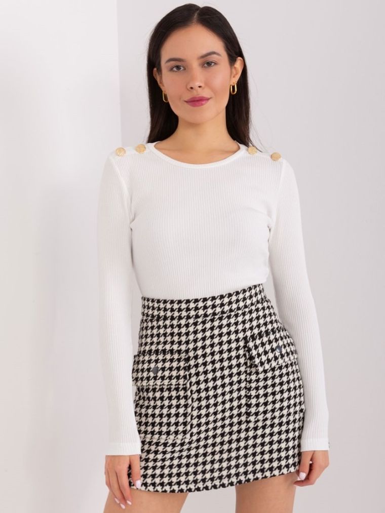 Bluzka damska z długim rękawem, ecru, Basic Feel Good