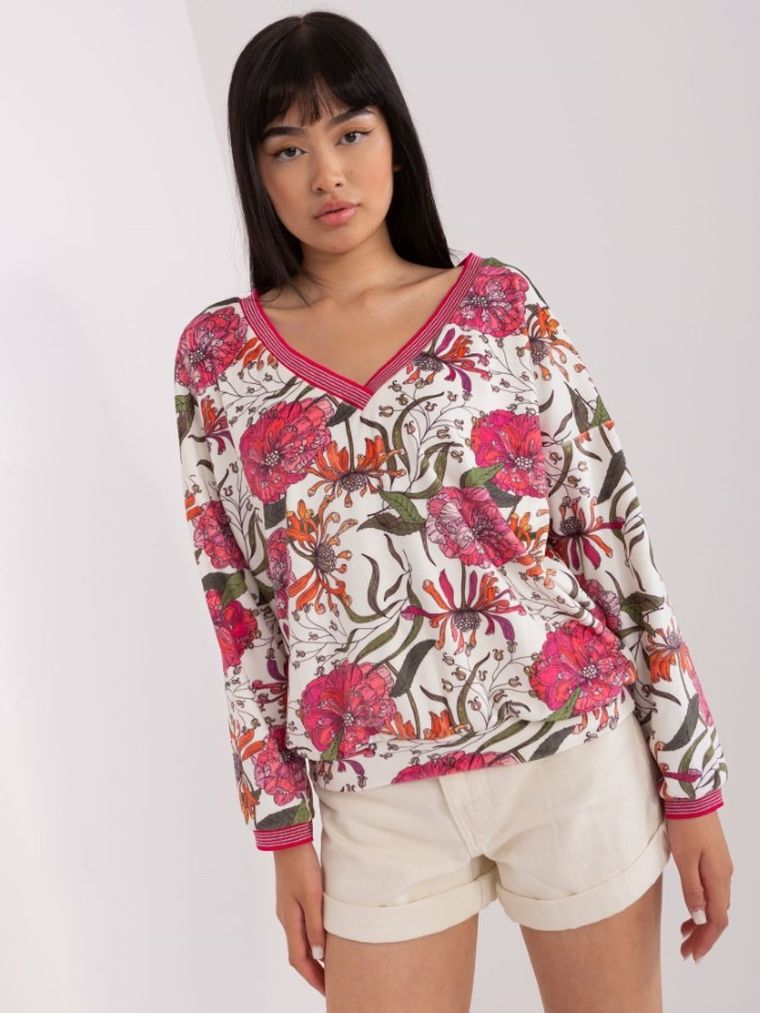 Bluzka damska z długim rękawem, ecru, Rue Paris