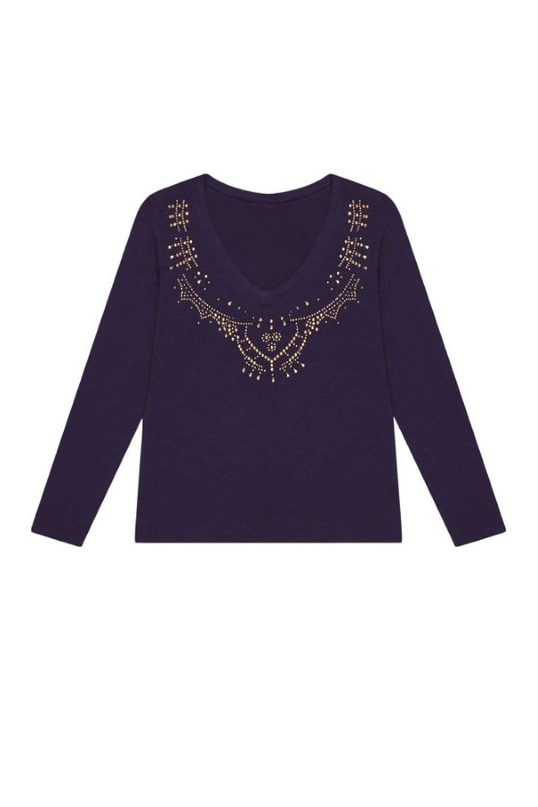 Bluzka damska z długim rękawem, granatowa, Moodo