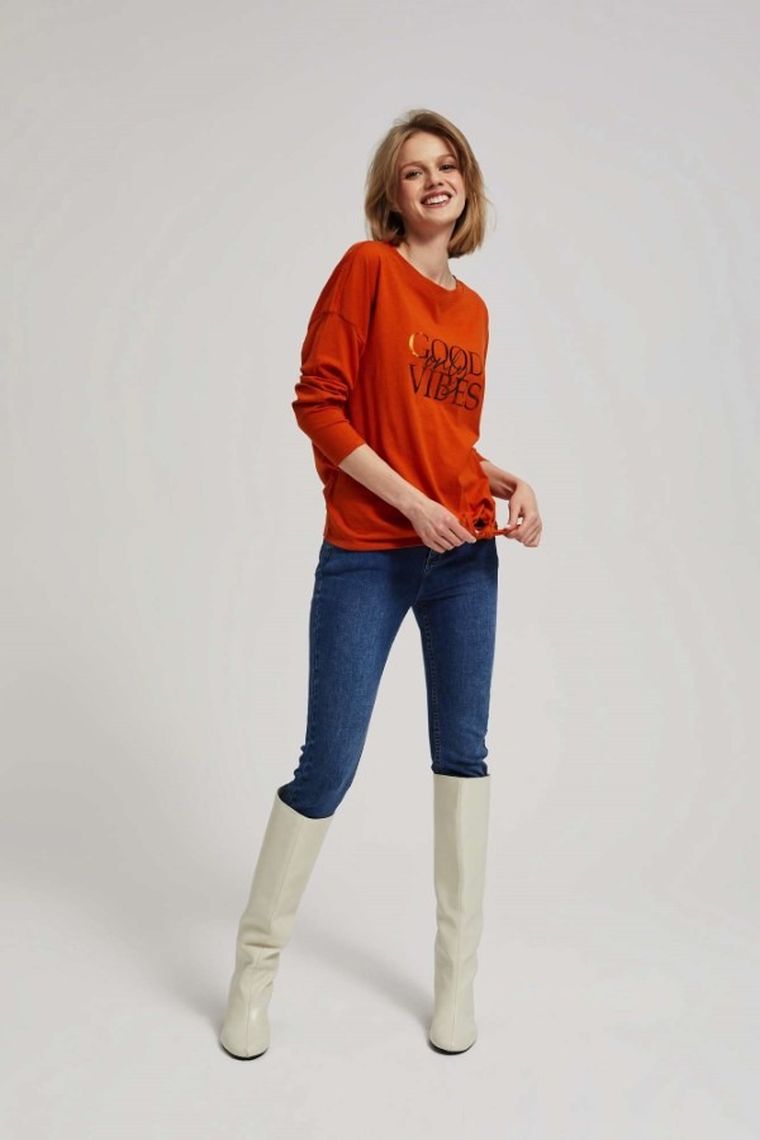 Bluzka damska z długim rękawem, pomarańczowa, Moodo