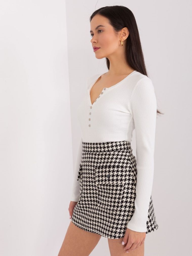 Bluzka damska z długim rękawem, prążkowana, ecru, Basic Feel Good