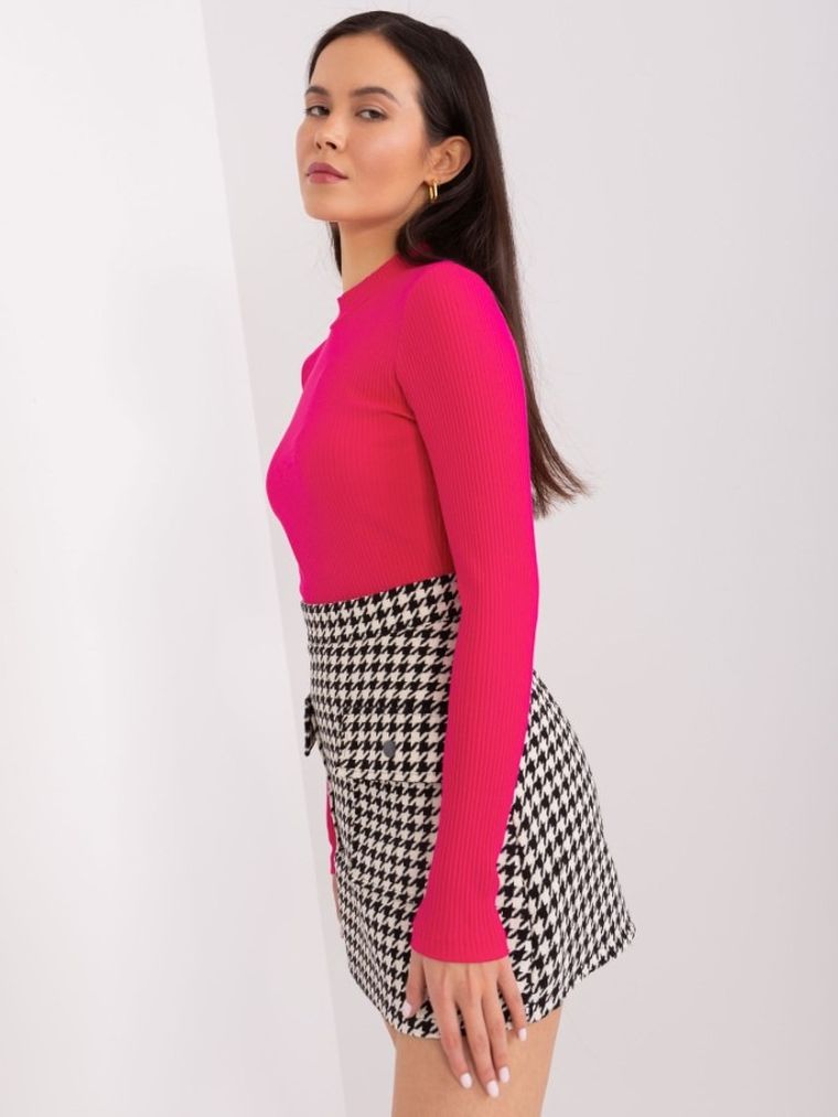 Bluzka damska z długim rękawem, prążkowana, różowa, Basic Feel Good