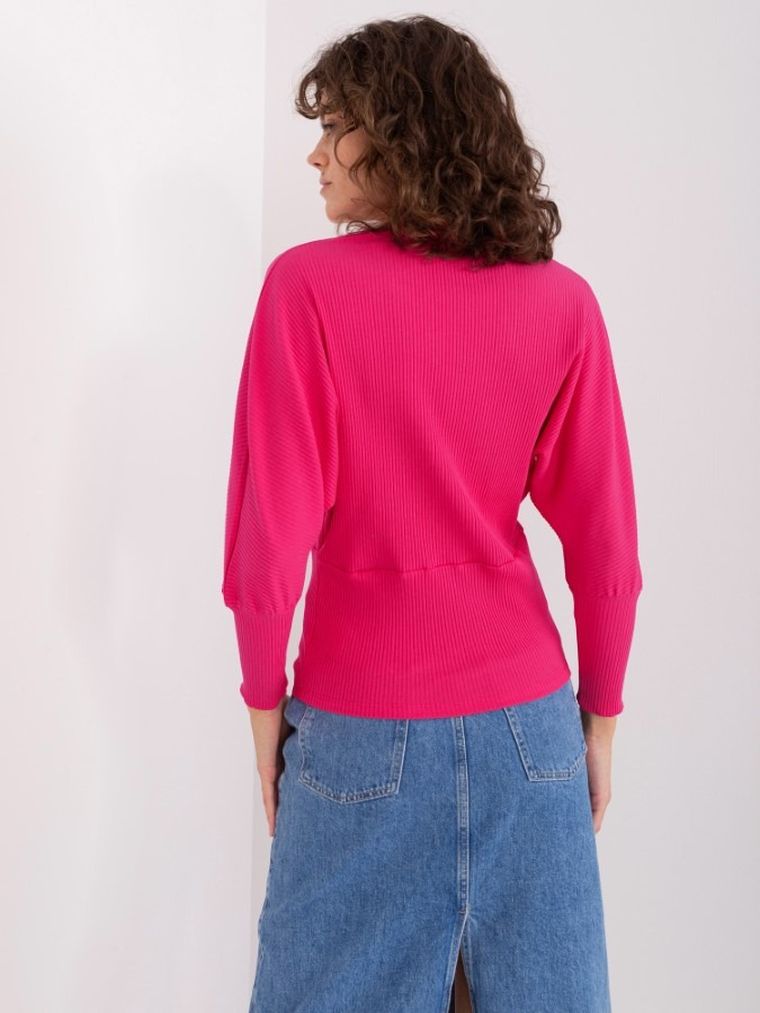 Bluzka damska z długim rękawem, różowa, Basic Feel Good
