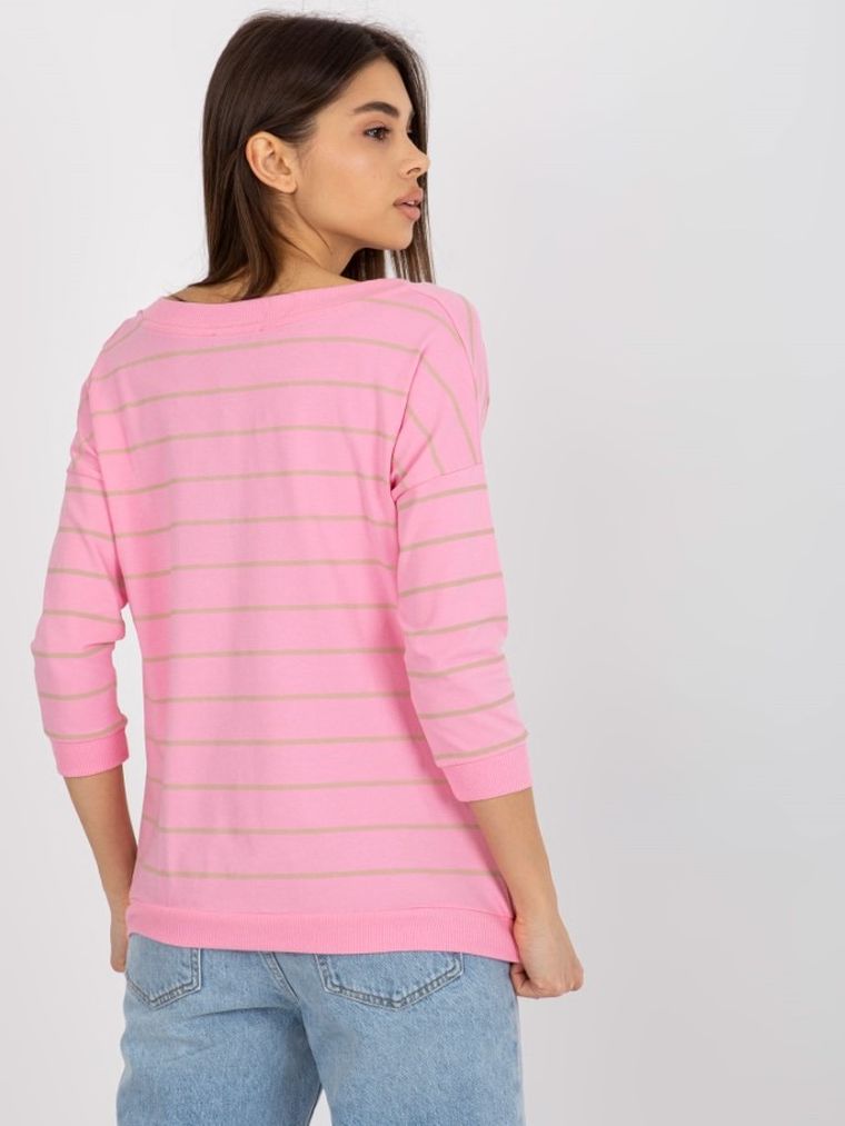 Bluzka damska z długim rękawem, różowa, Basic Feel Good