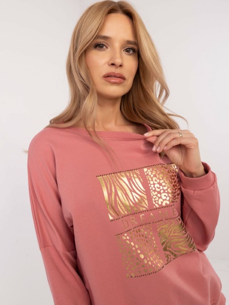 Bluzka damska z długim rękawem, różowa, Calimera