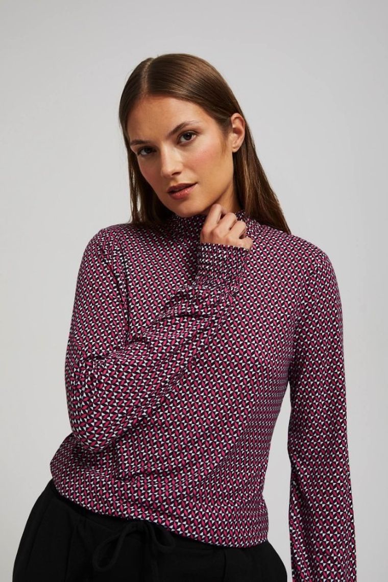 Bluzka damska z długim rękawem, różowa, Moodo