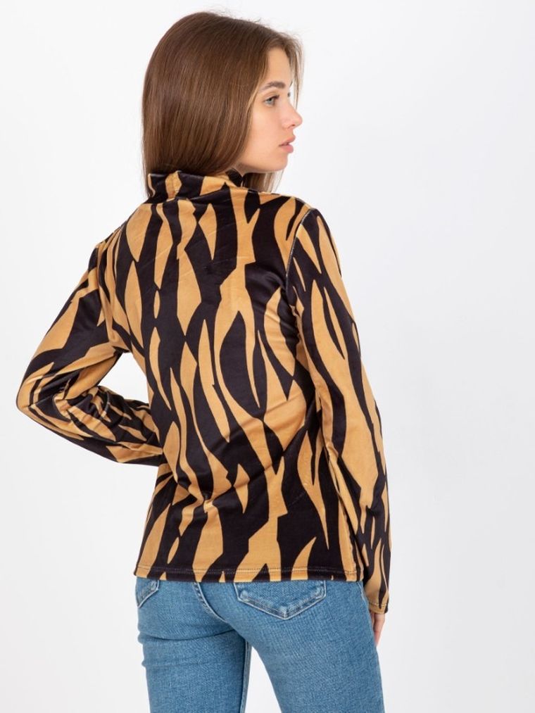 Bluzka damska z długim rękawem, welurowa, mix, Rue Paris