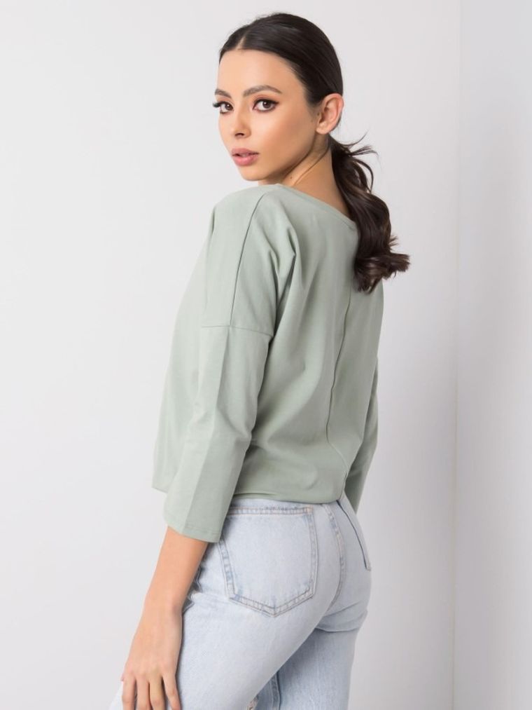 Bluzka damska z długim rękawem, zielona, Basic Feel Good